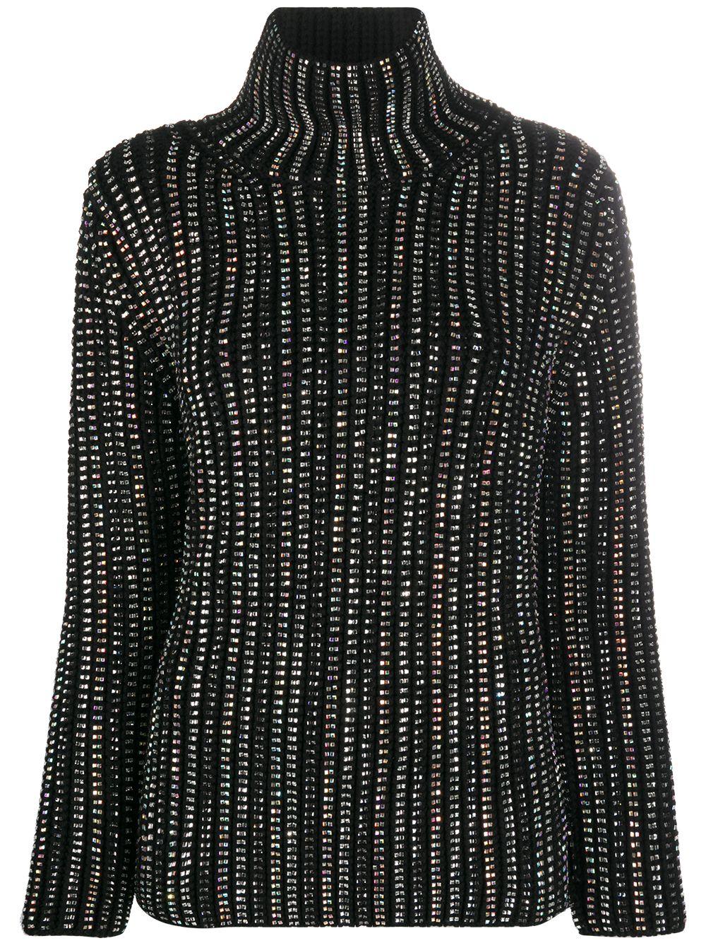 Ermanno Scervino Wool Embellished Ribbed Knit Jumper in Black - Lyst