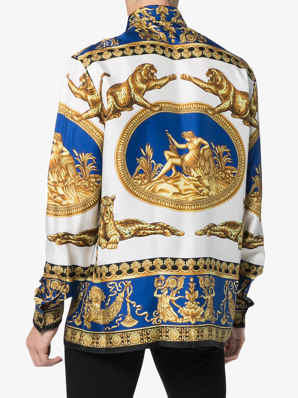Versace Printed Silk Shirt in Blue for 