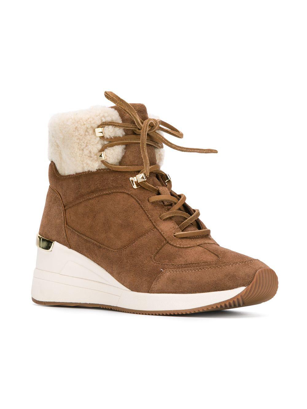 MICHAEL Michael Kors Suede Shearling Trim Ankle Boots in Brown - Lyst