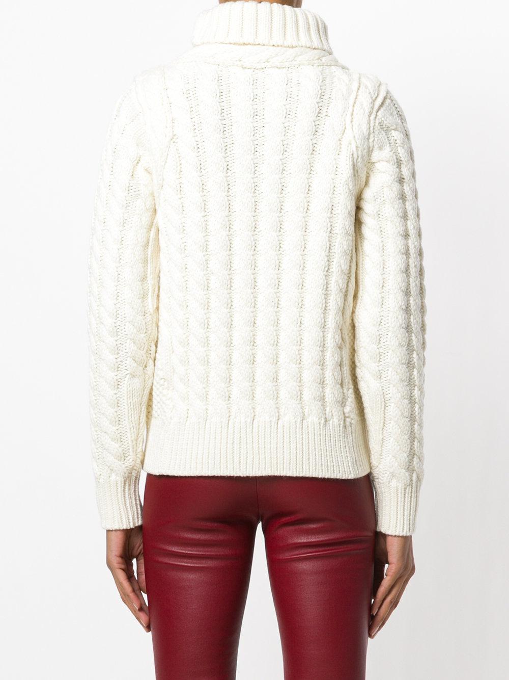 3 MONCLER GRENOBLE Wool Cable Knit Turtleneck Sweater in White - Lyst
