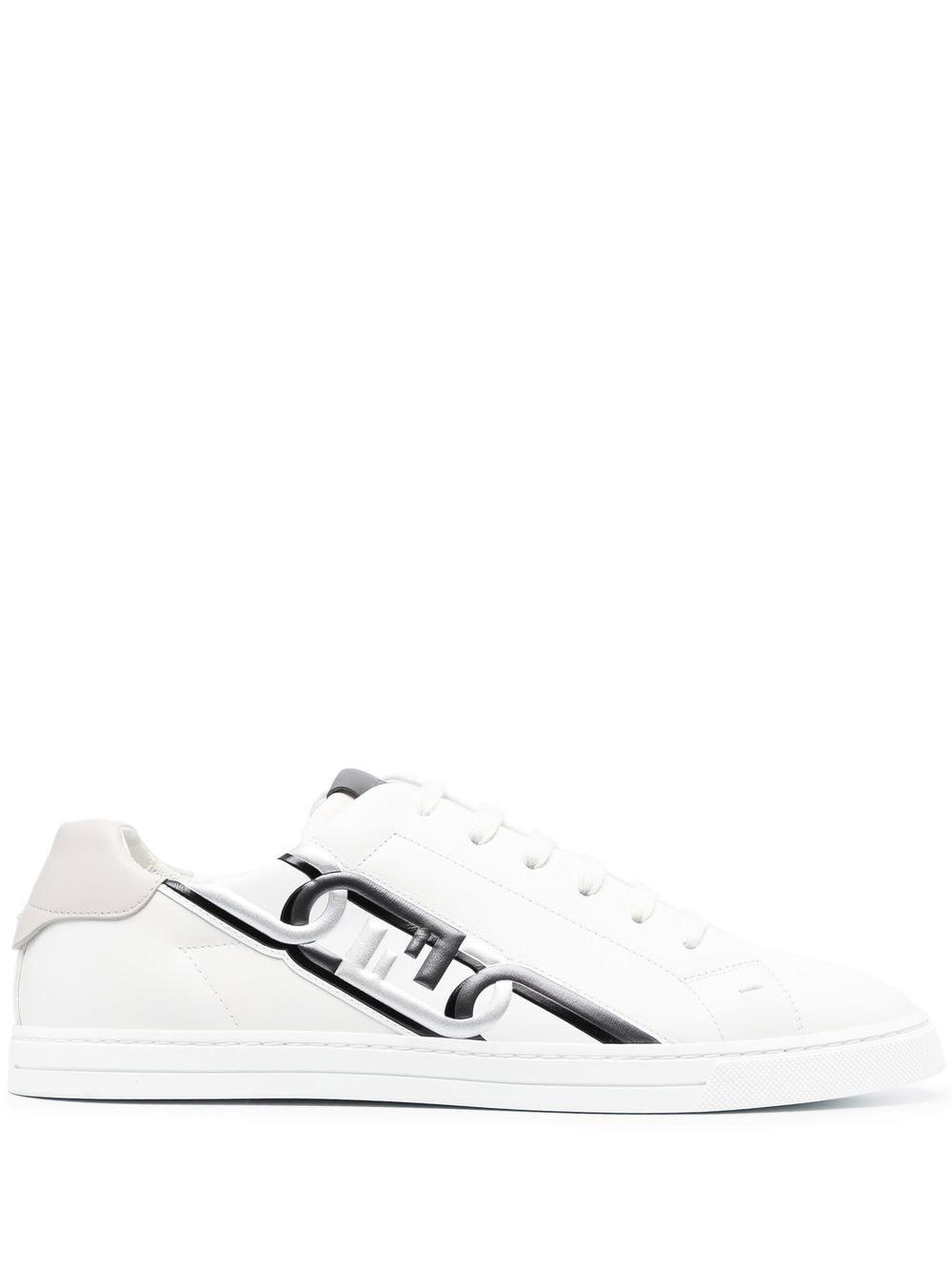 Fendi Flow Vitello Leather & Tonal Logo Jacquard Sneakers in White for ...