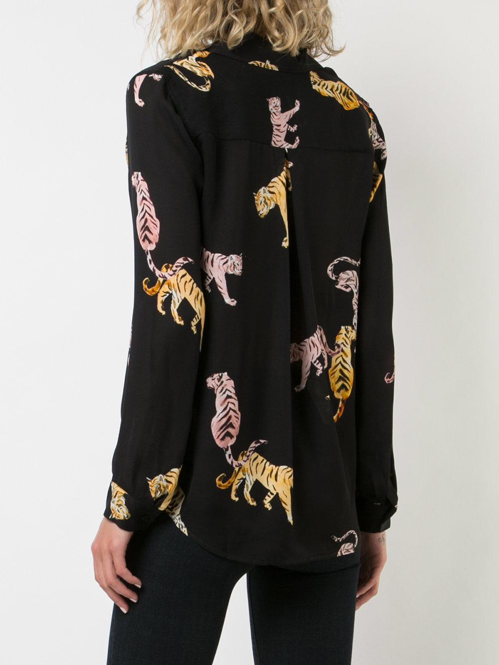 L'Agence Tiger Print Blouse in Black | Lyst