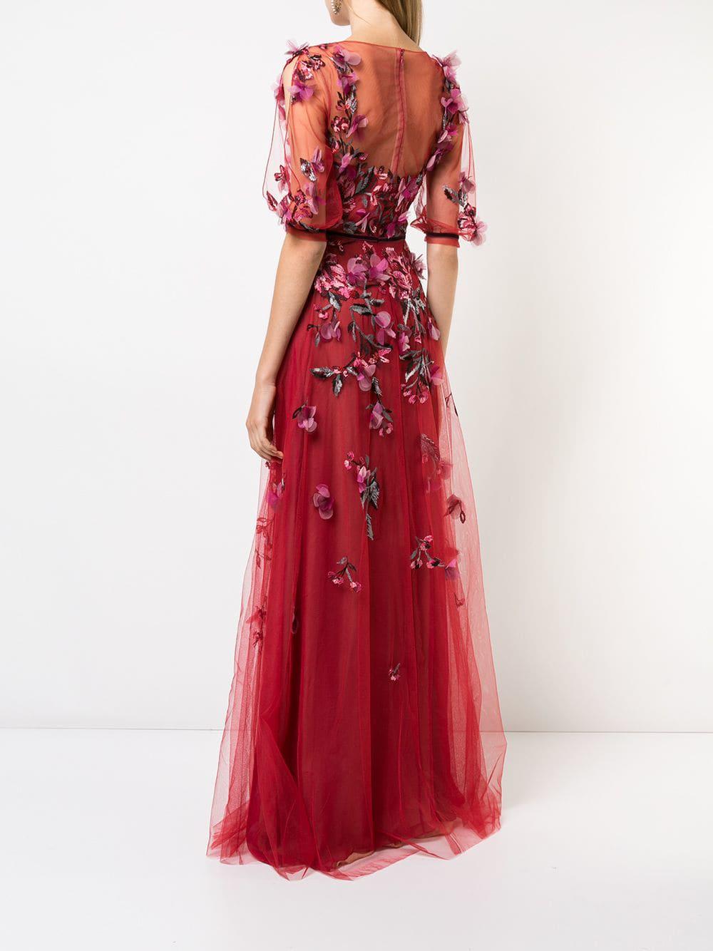 marchesa notte embroidered floral dress