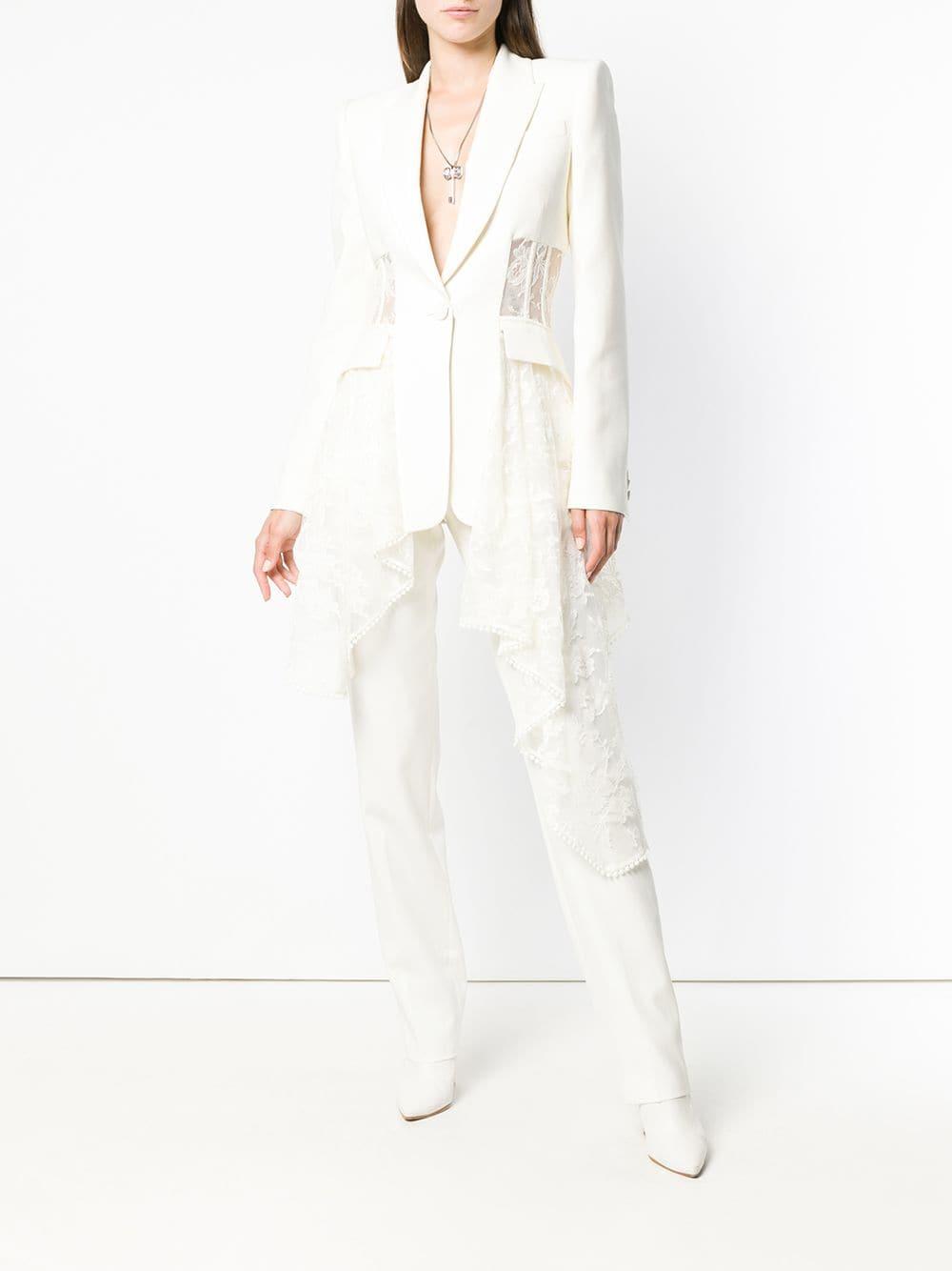 Alexander McQueen Asymmetric Wool-blend Crepe And Lace Blazer in 