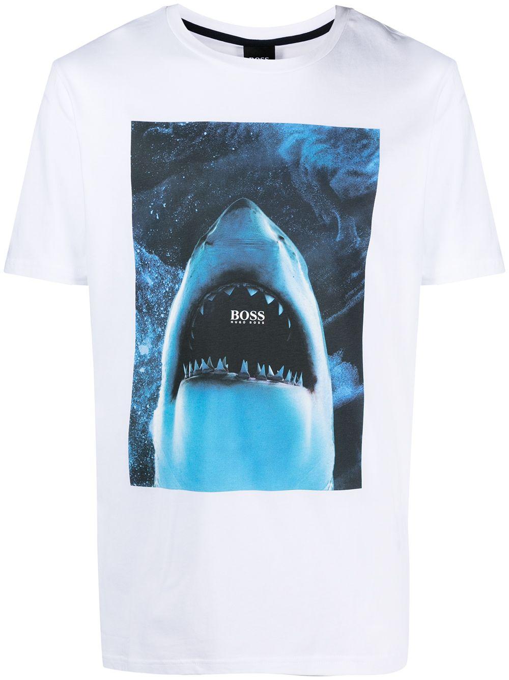 BOSS by HUGO BOSS Baumwolle T-Shirt mit Hai-Print in Weiß für Herren - Lyst