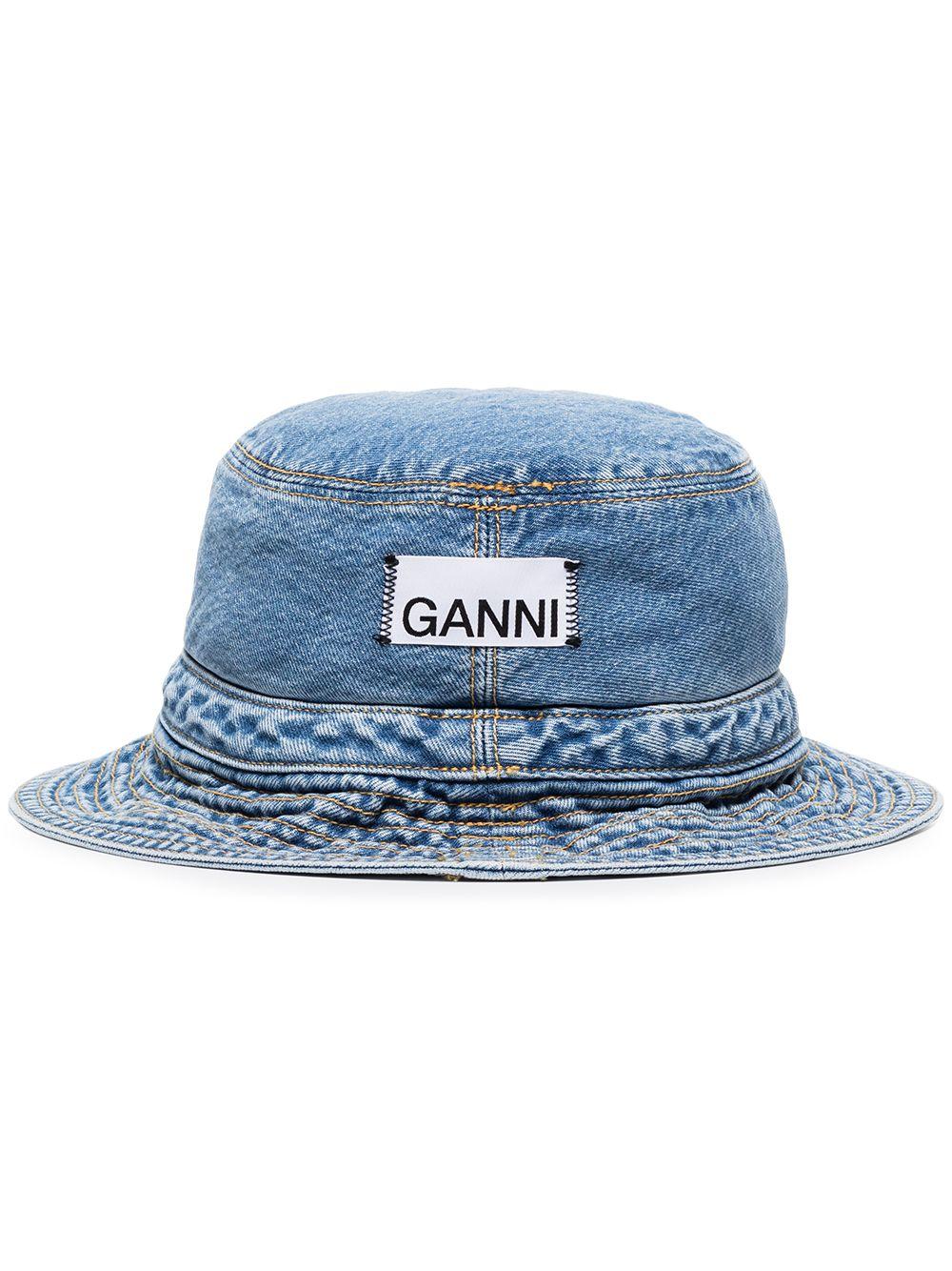 Ganni Logo-appliqued Denim Bucket Hat in Blue | Lyst