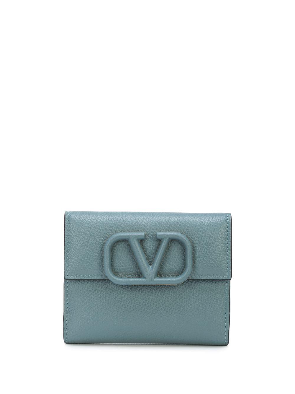 Valentino Garavani Calf Leather Vlogo Detail Wallet in Blue - Lyst