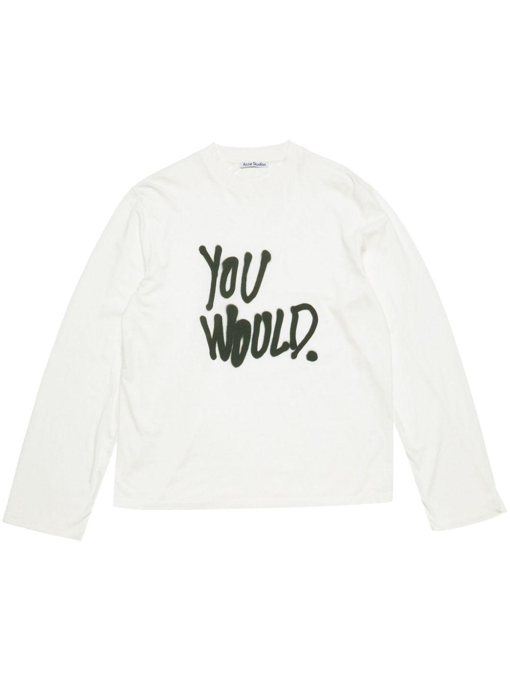 Acne Studios レディース ホワイト プリント Tシャツ トップス