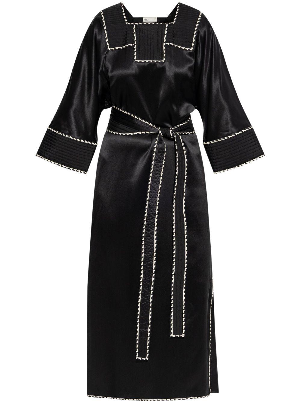 Tory Burch レディース ブラック ベルテッド シルクドレス ワンピース