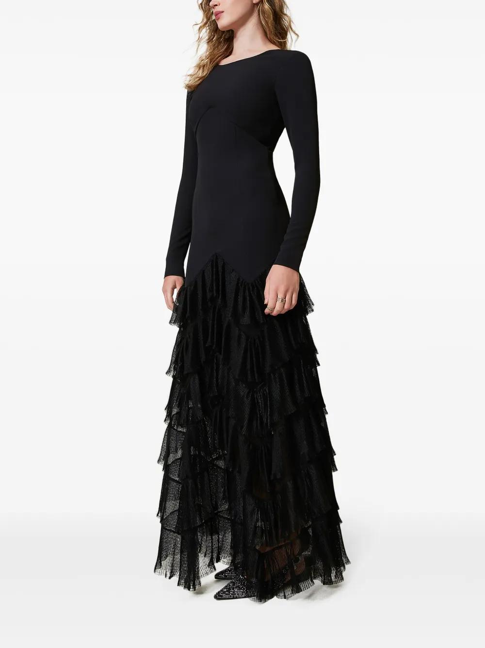ワンピース Long tulle dress with pleated flounces Twinset Pleated Tulle Flounces Maxi Dress in Black | Lyst