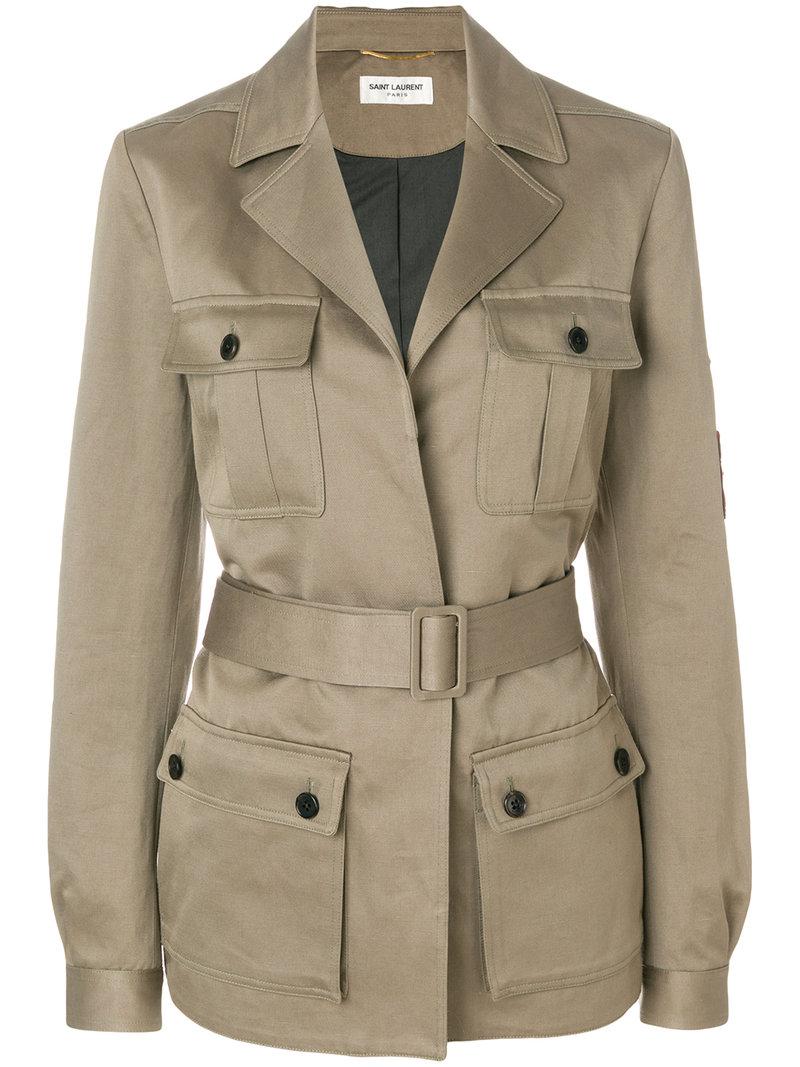Saint Laurent Cotton Belted Safari Jacket in Green Lyst