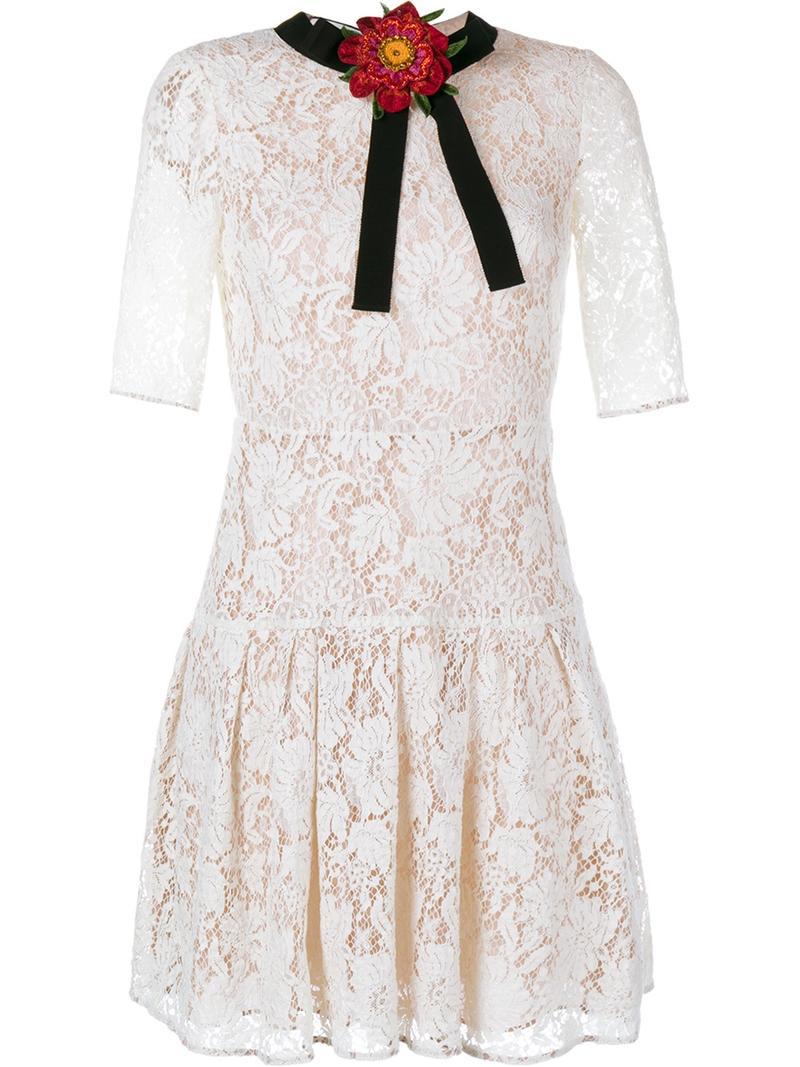 Lyst - Gucci Lace Mini Dress in White