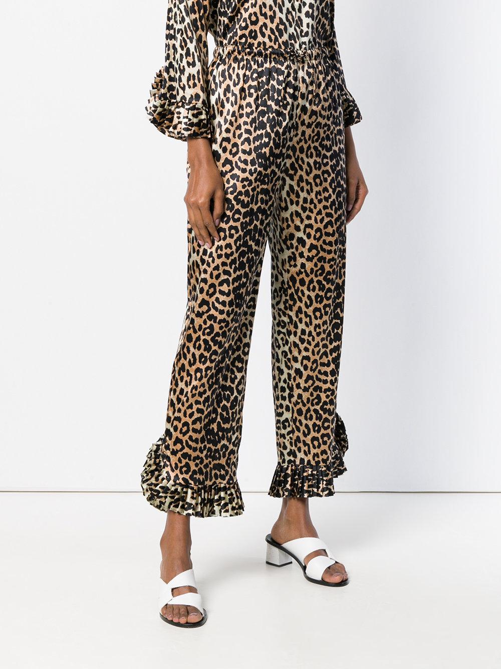 Ganni Ruffled Hem Leopard Print Trousers in Brown | Lyst UK