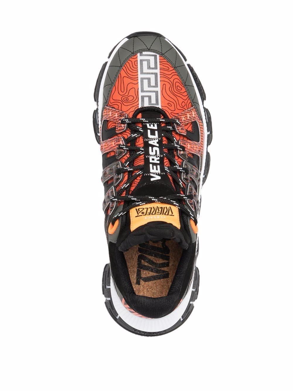 Versace Leather Trigreca Panelled Lace-up Sneakers in Orange 