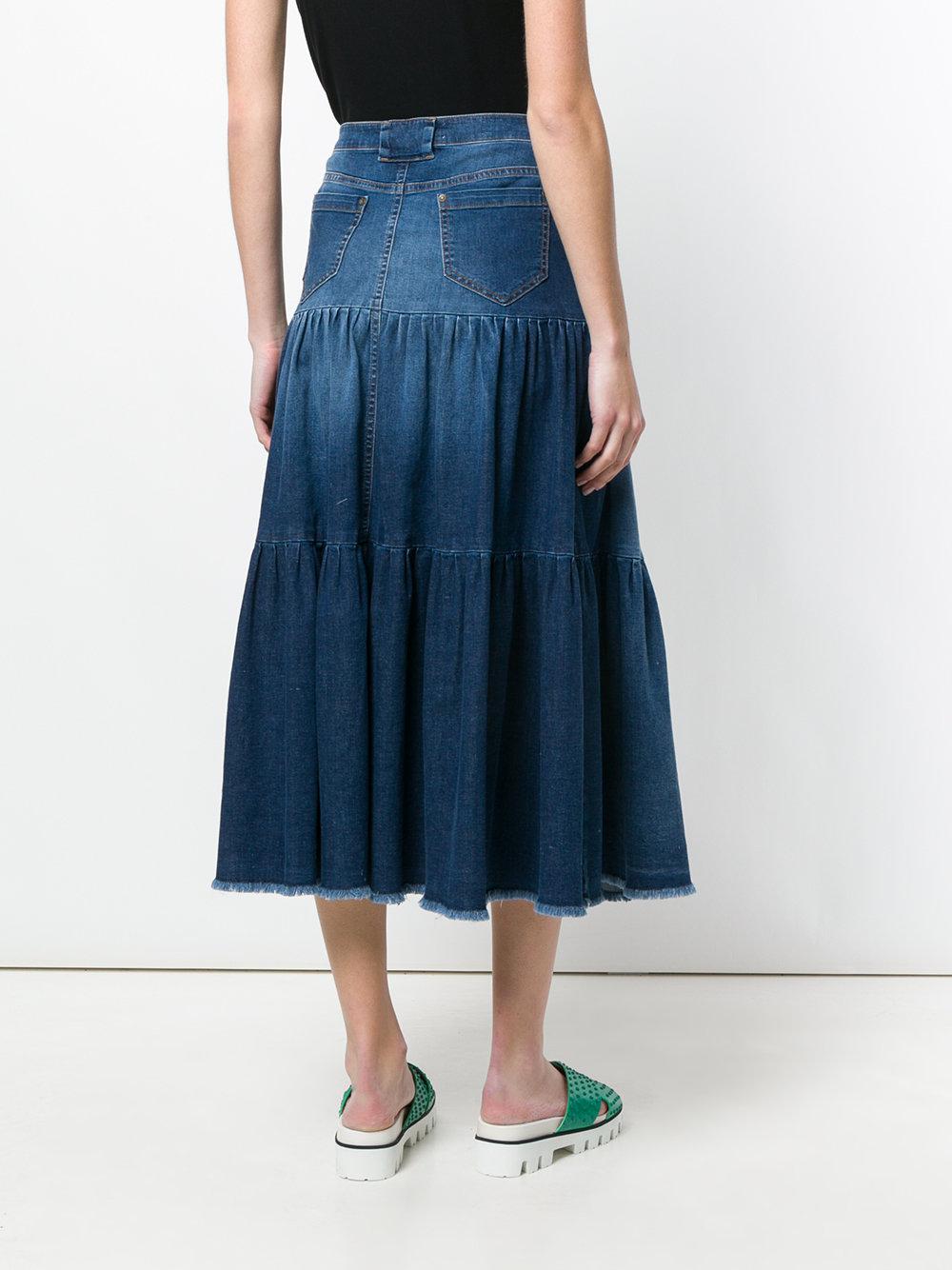 red denim midi skirt