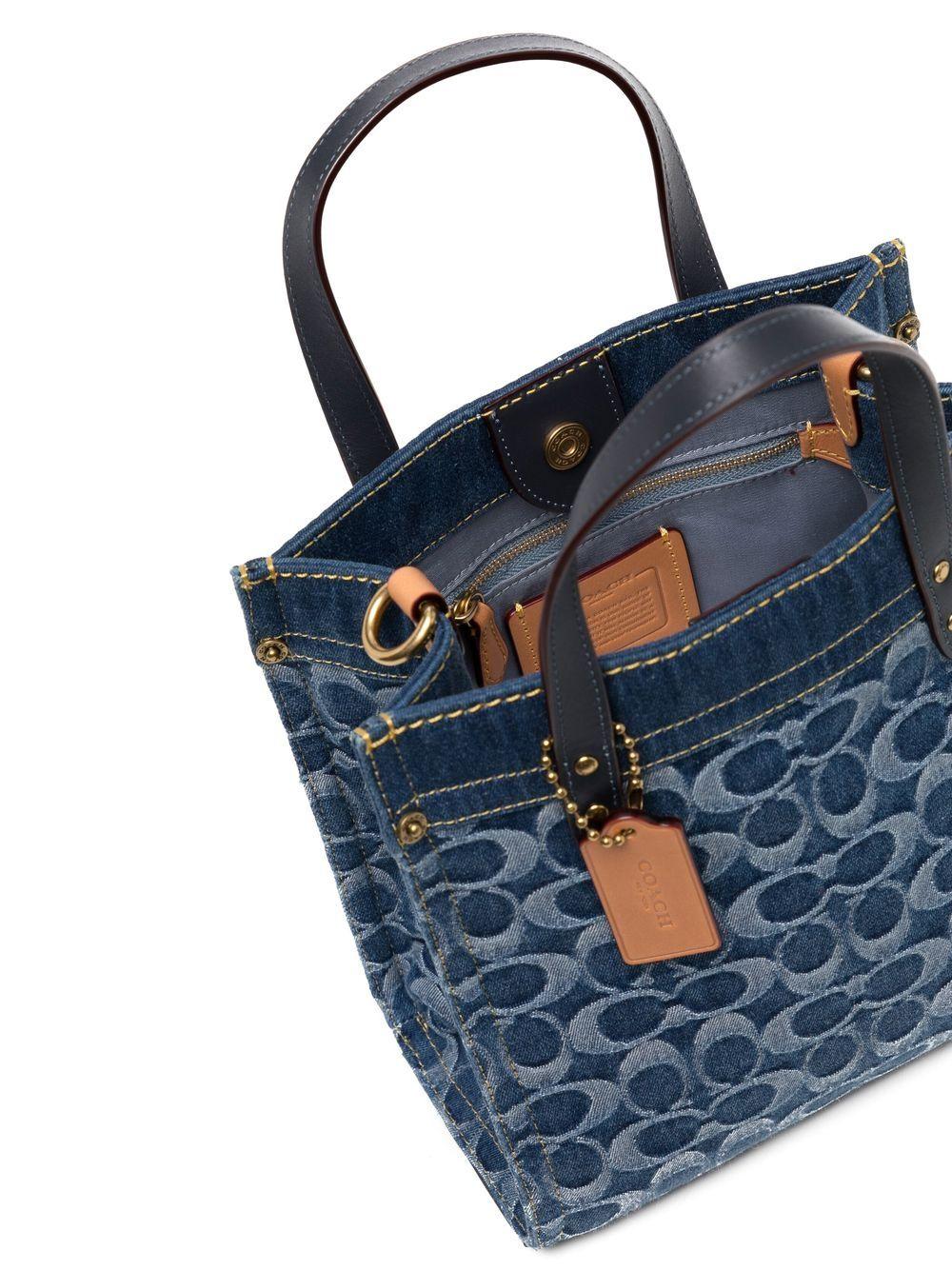 COACH Washed Denim Sig Field Tote Bag in Blue