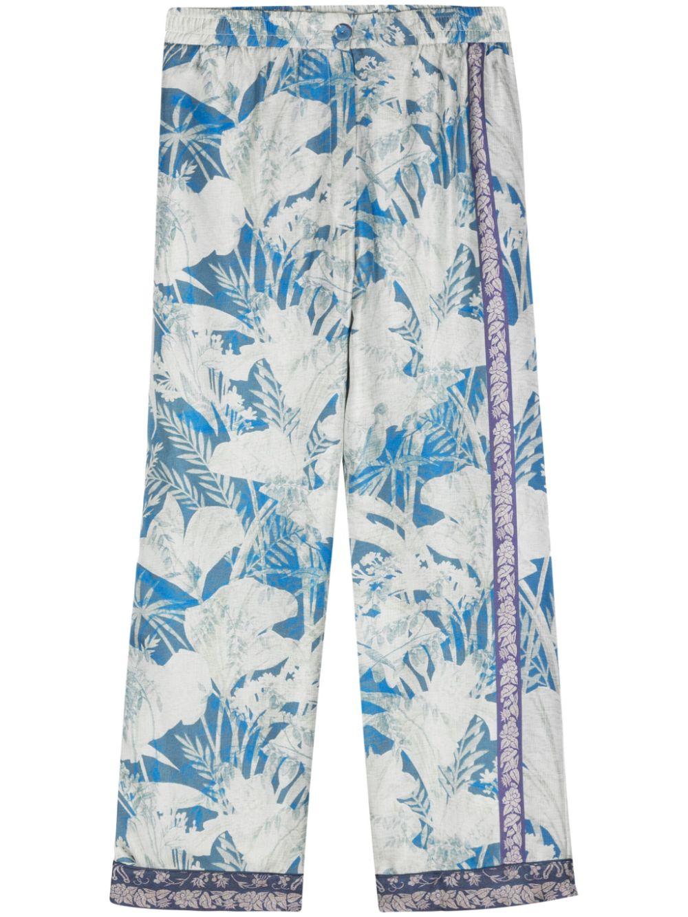 パンツ PIERRE LOUIS MASCIA 12409 Trousers Adastrgum Pierre-Louis Mascia Silk Aloe Pants in Navy & Grey Floral