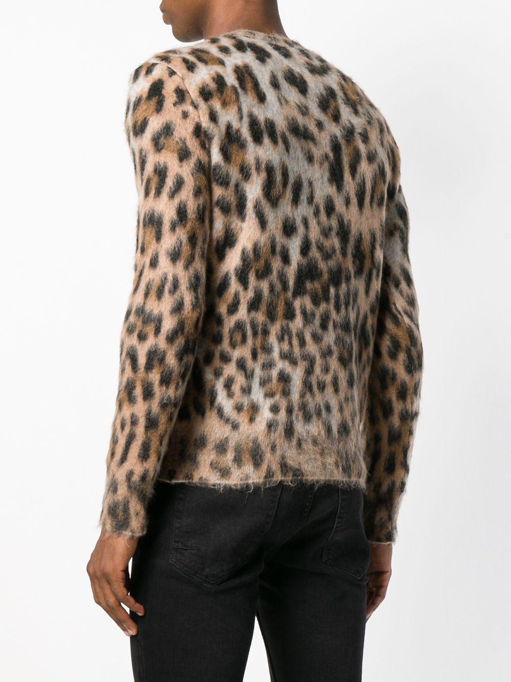 Wool Textured Leopard Print Sweater 