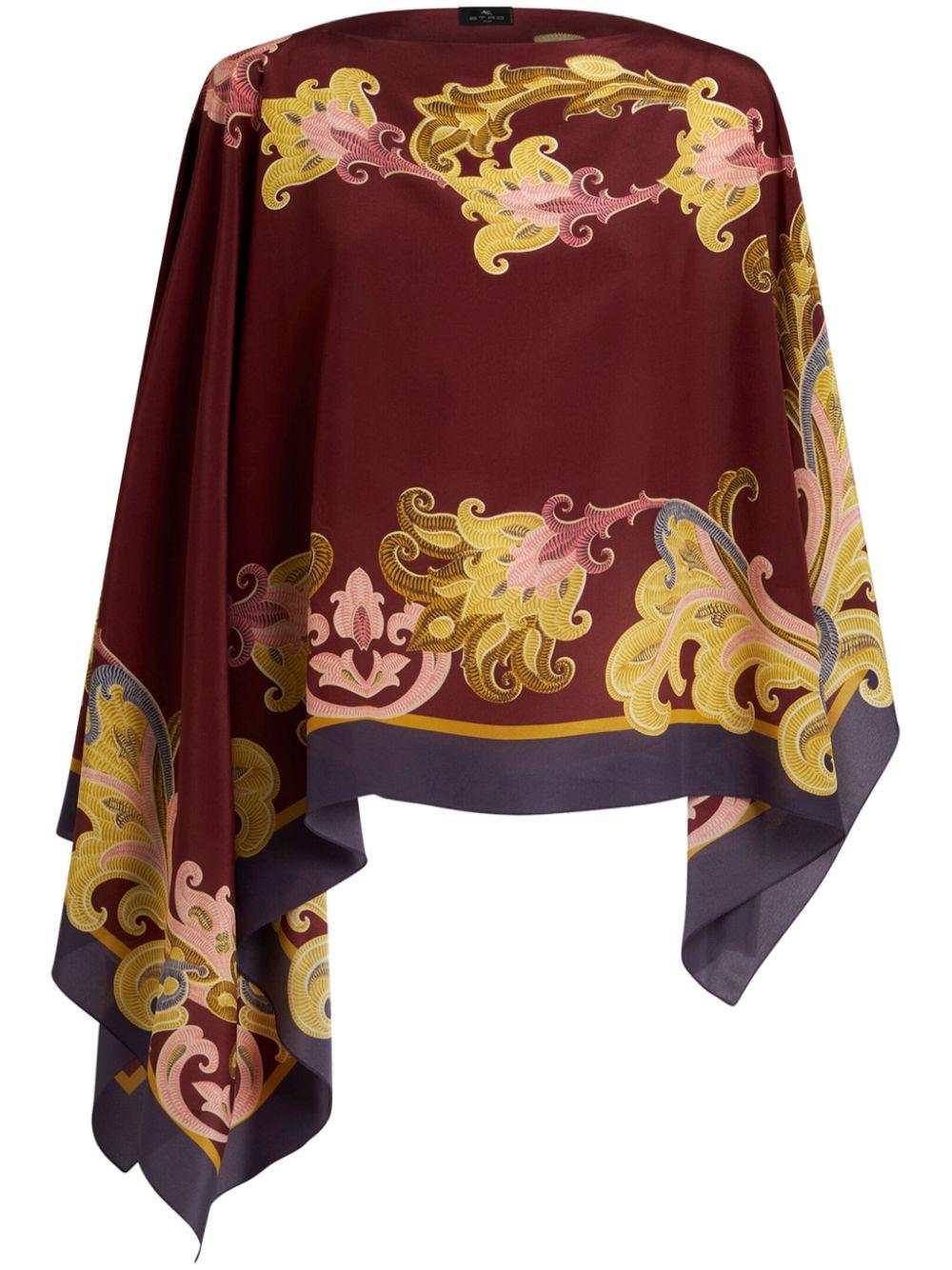 Etro レディース レッド ペイズリー シルクポンチョ セーター Etro レディース レッド ペイズリー シルクポンチョ セーター