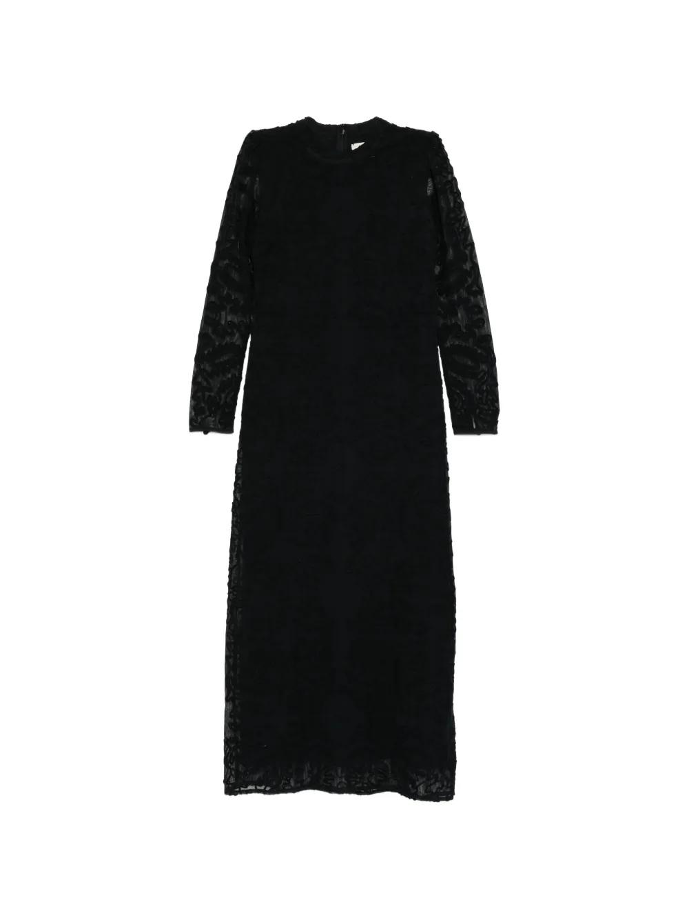 knee length dresses for ladies Black Bold Flowers Long Sleeve Midi Dress main image 0