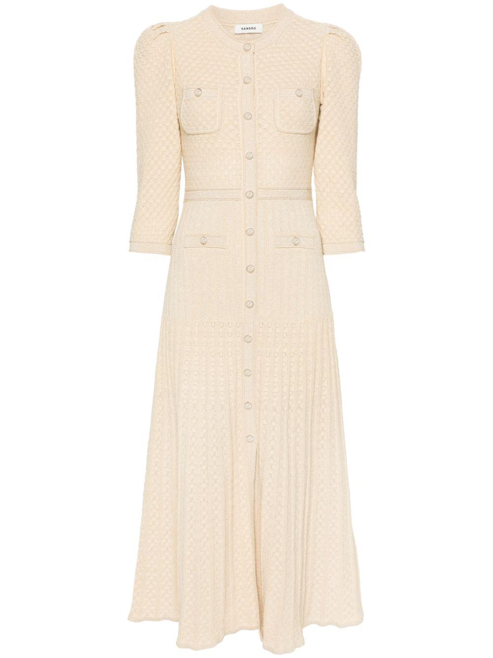 Sandro Metallic-Threading Knitted Maxi Dress in Natural | Lyst