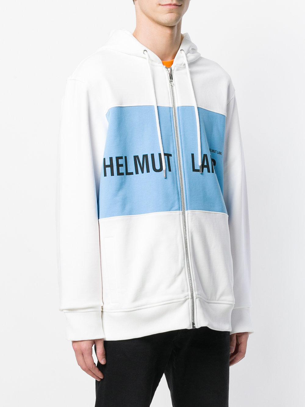 Helmut Lang Zip Front Logo Hoodie in White for Men | Lyst