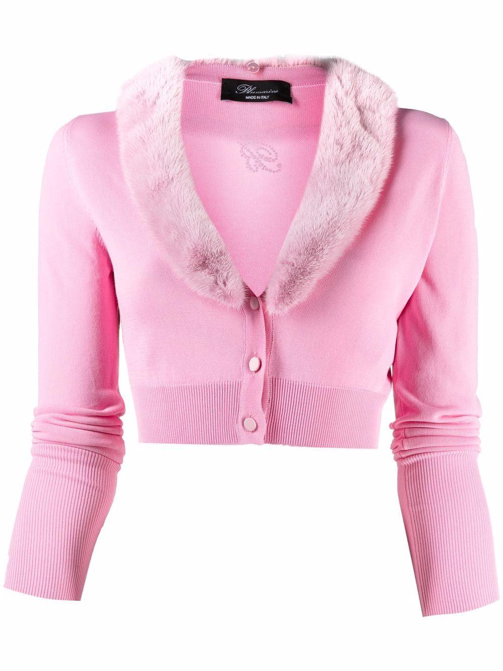 Blumarine Faux-fur Trim Cropped Cardigan in Pink | Lyst Canada