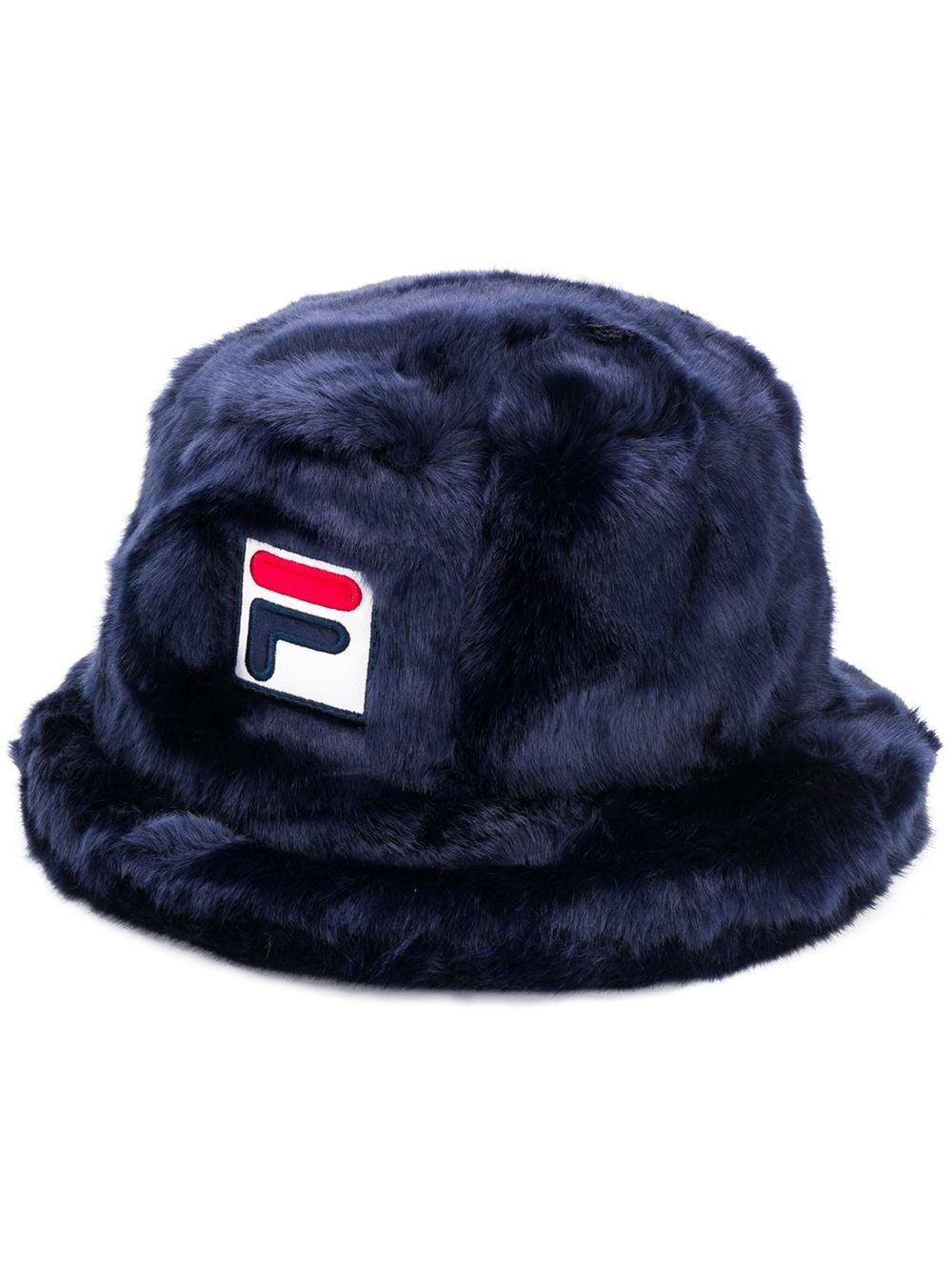 blue faux fur hat
