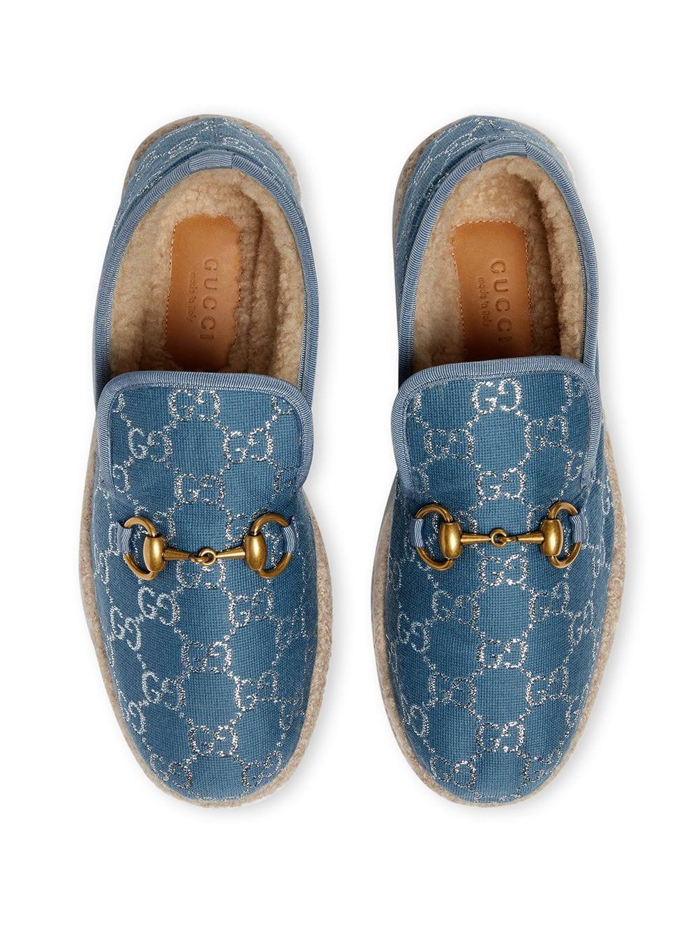 Gucci Leather Loafers GG Lamé in Blue - Lyst