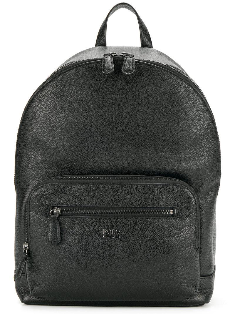 Polo Ralph Lauren Leather Classic Logo Stamp Backpack in Black for Men