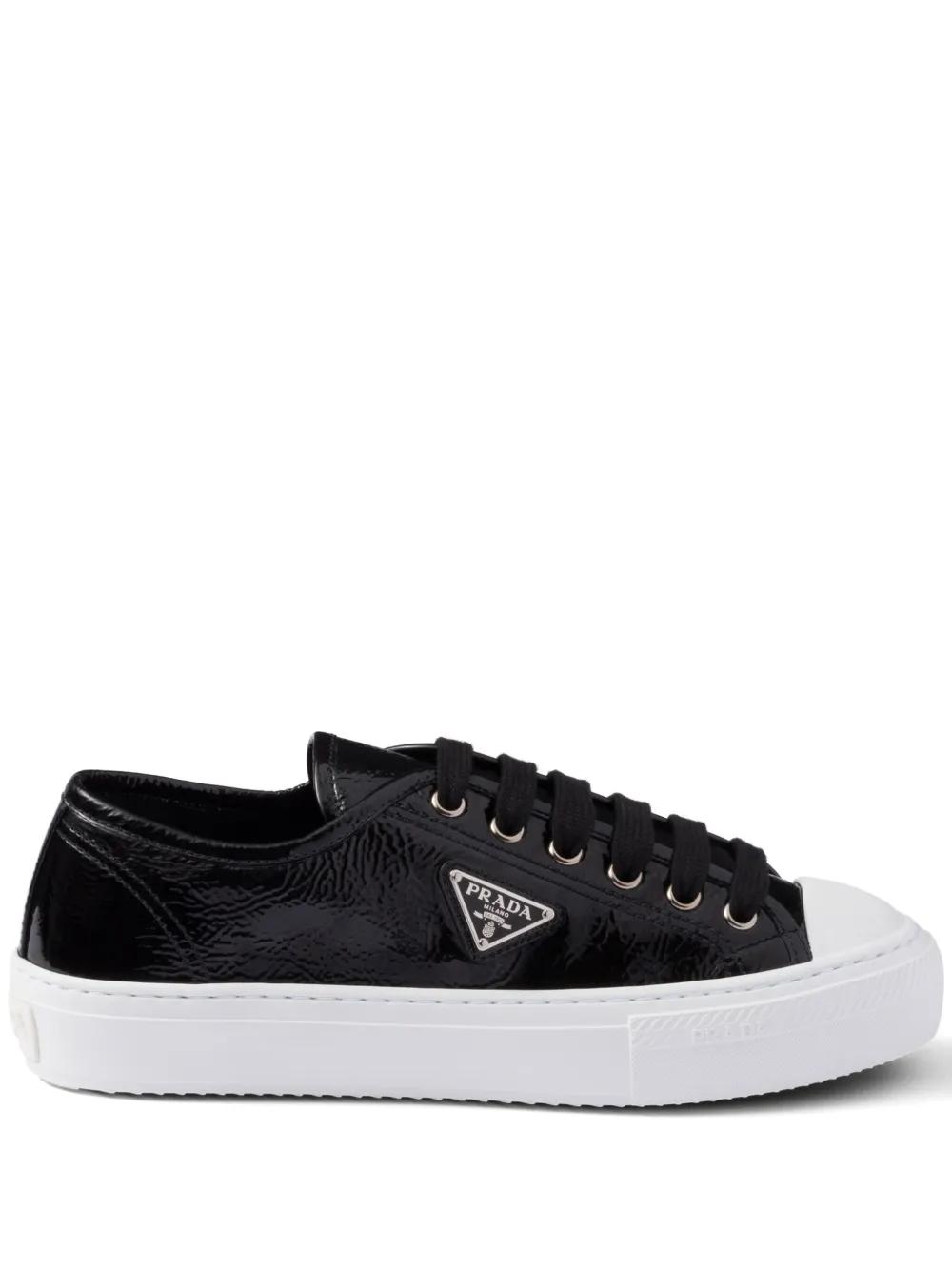 Prada Shiny Leather Naplak Sneakers in Black | Lyst