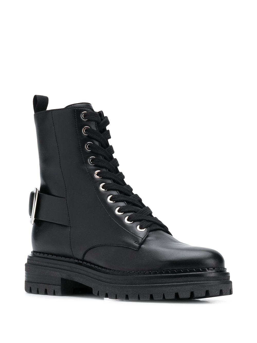 Sergio Rossi Leather Buckle-embellished Combat Boots in Black - Lyst