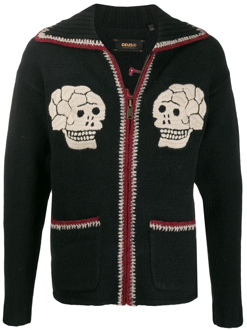 Deus Ex Machina Skull Embroidered Cardigan in Gray for Men | Lyst