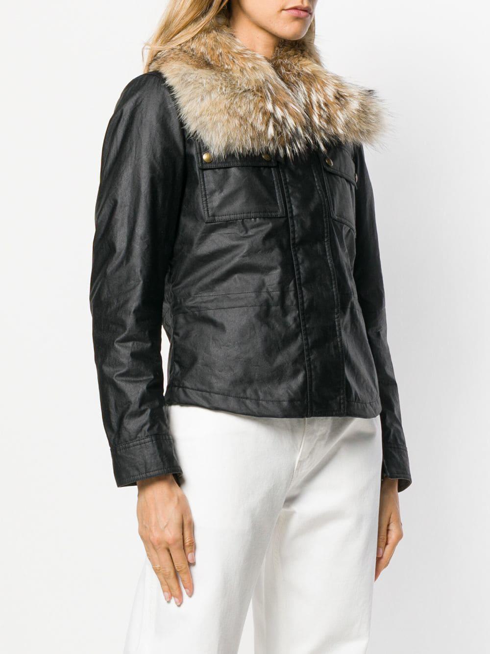 Belstaff Fur Collar Zipped Jacket in Black - Lyst