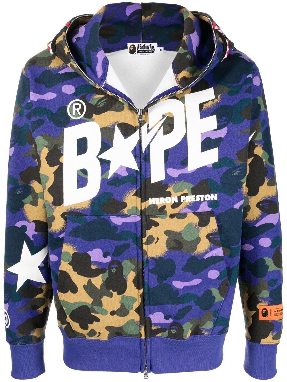 Heron Preston X Bape Shark Zip-front Hoodie in Green for Men | Lyst