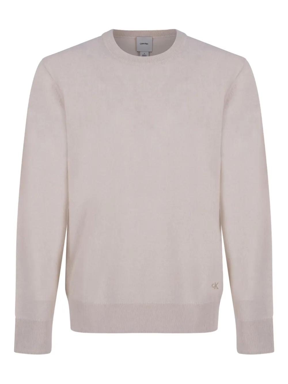 Calvin Klein Cashmere Classic embroidered logo sweater in Grau für