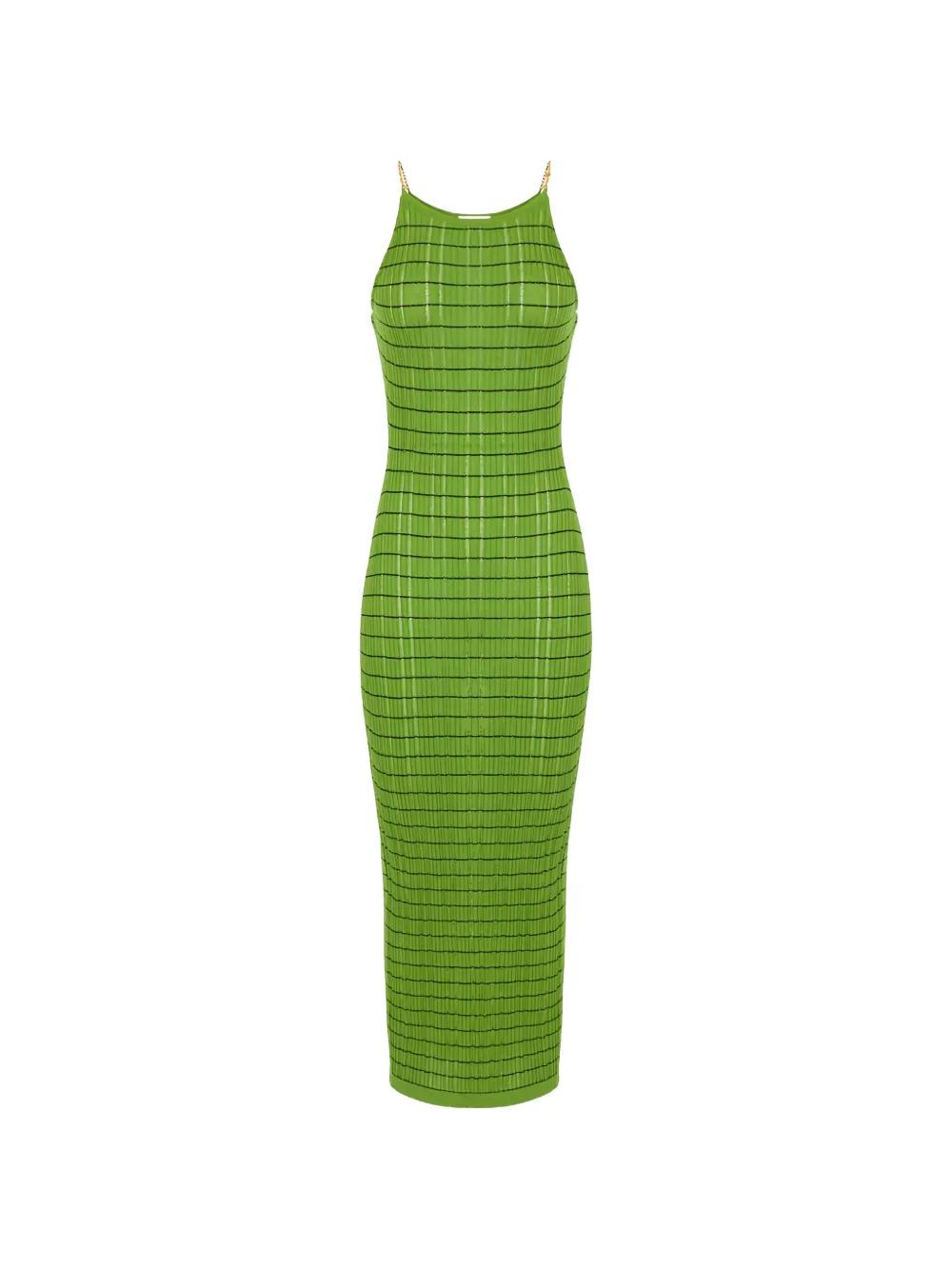 Elisabetta Franchi Striped Chain Knit Maxi Dress in Green | Lyst