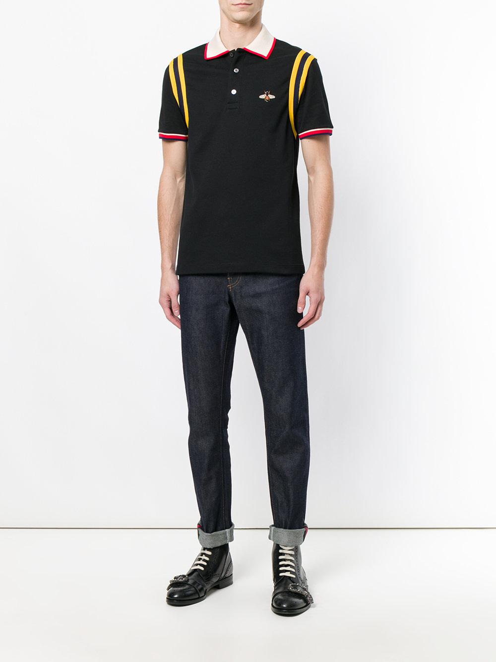 Gucci Bee Patch Polo Shirt in Black for Men | Lyst