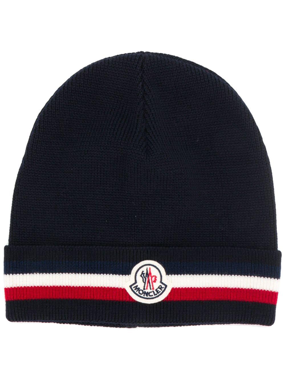 Moncler Wool Tri-colour Trim Beanie in 