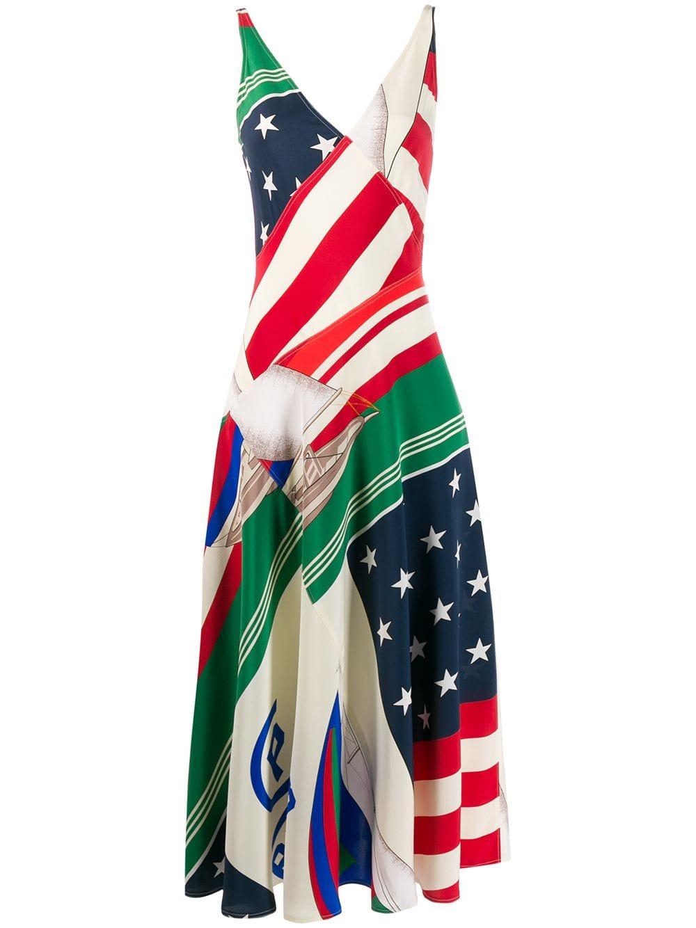 Polo Ralph Lauren Flag Print Dress in Red | Lyst
