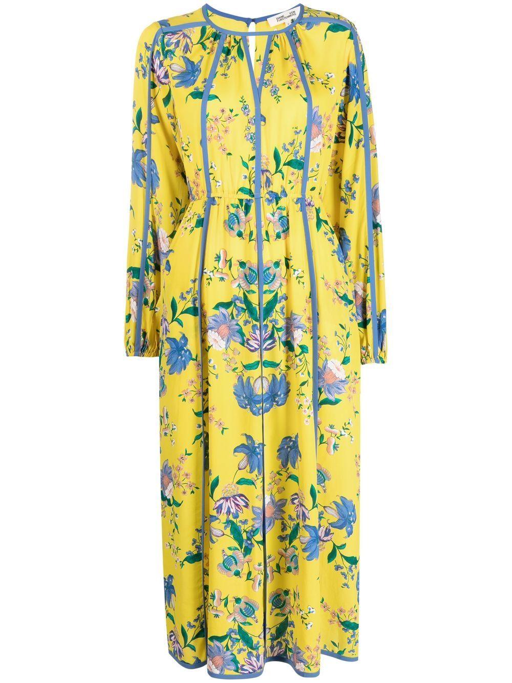 Diane von Furstenberg Floral-print Chiffon Midi Dress in Yellow | Lyst