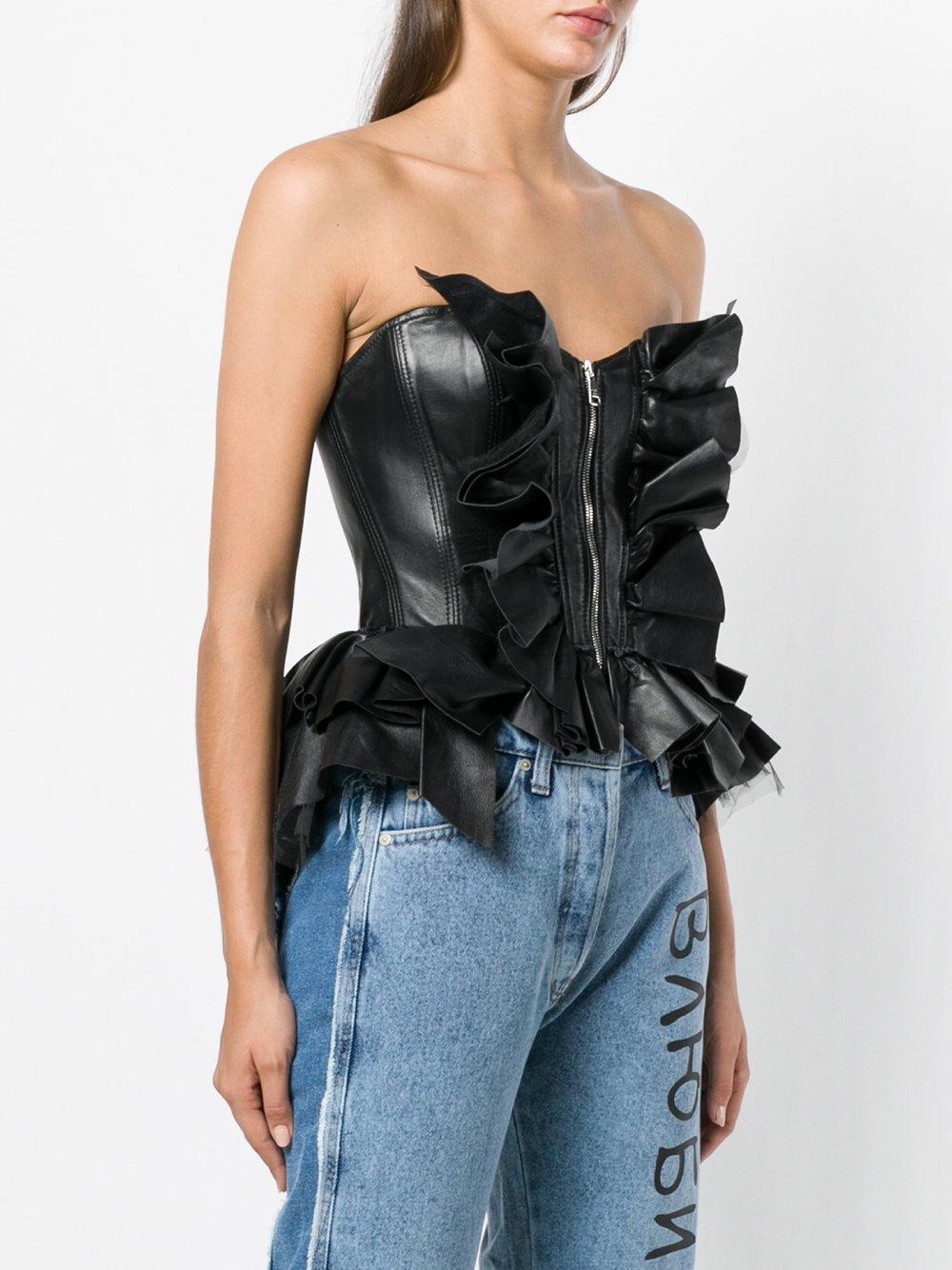 Natasha Zinko Leather Ruffled Corset In Black Lyst