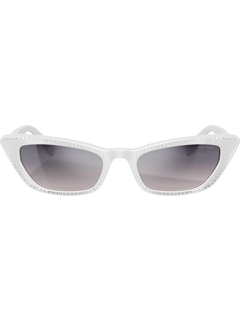 Miu Miu Embellished Cat Eye Sunglasses in White Lyst
