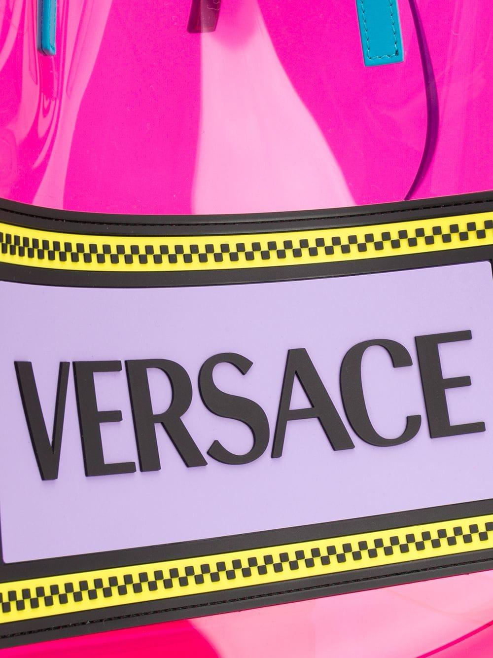 Versace 90's Vintage Logo Soft Tote In Pink Clear Vinyl