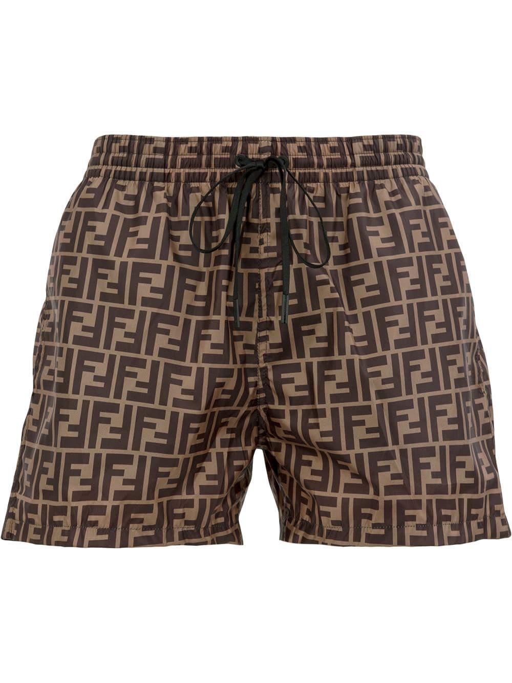 Fendi Ff Motif Swim Shorts in Brown for Men | Lyst