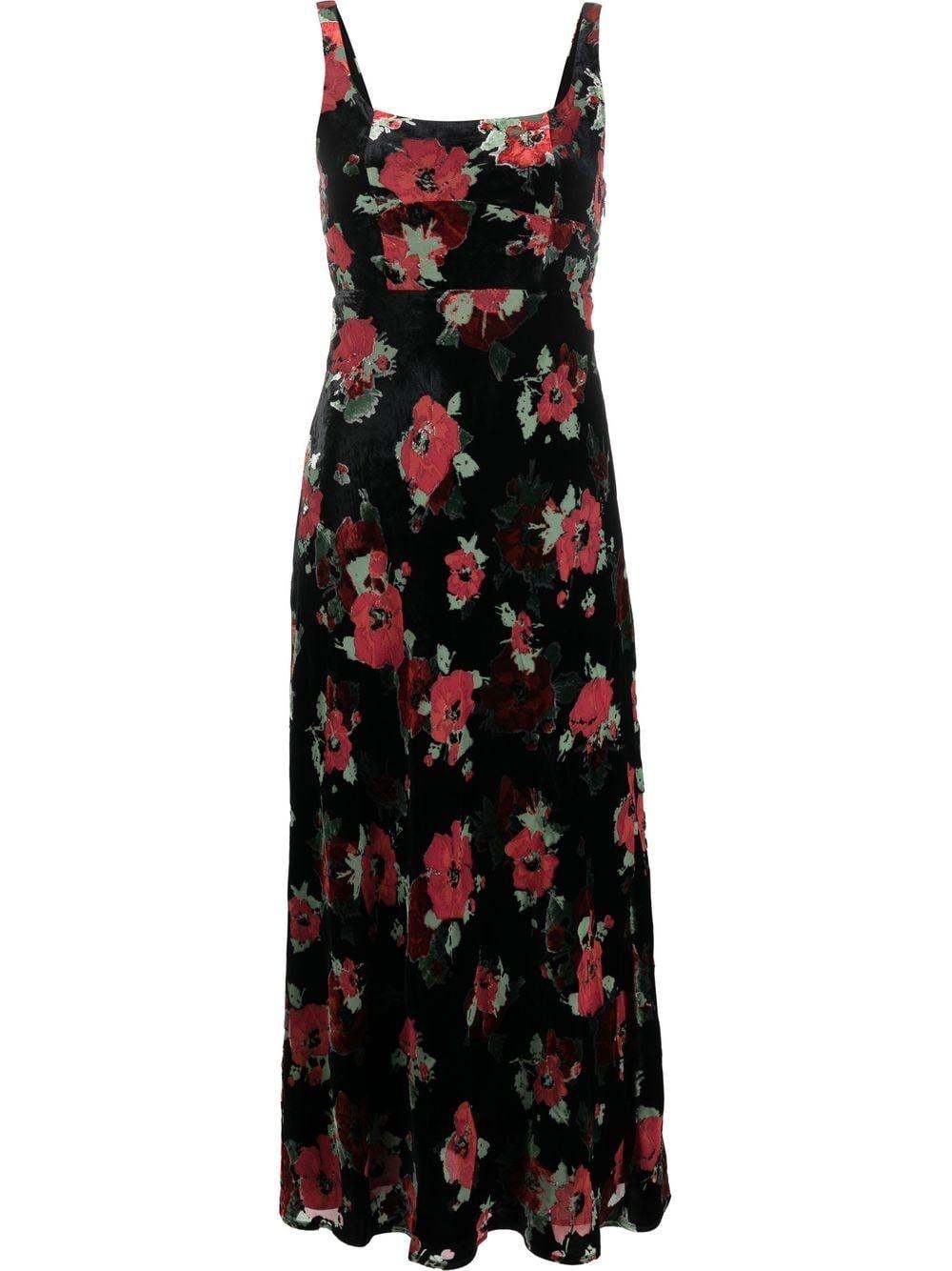 RIXO London Benedict Floral-print Velvet Dress in Black | Lyst