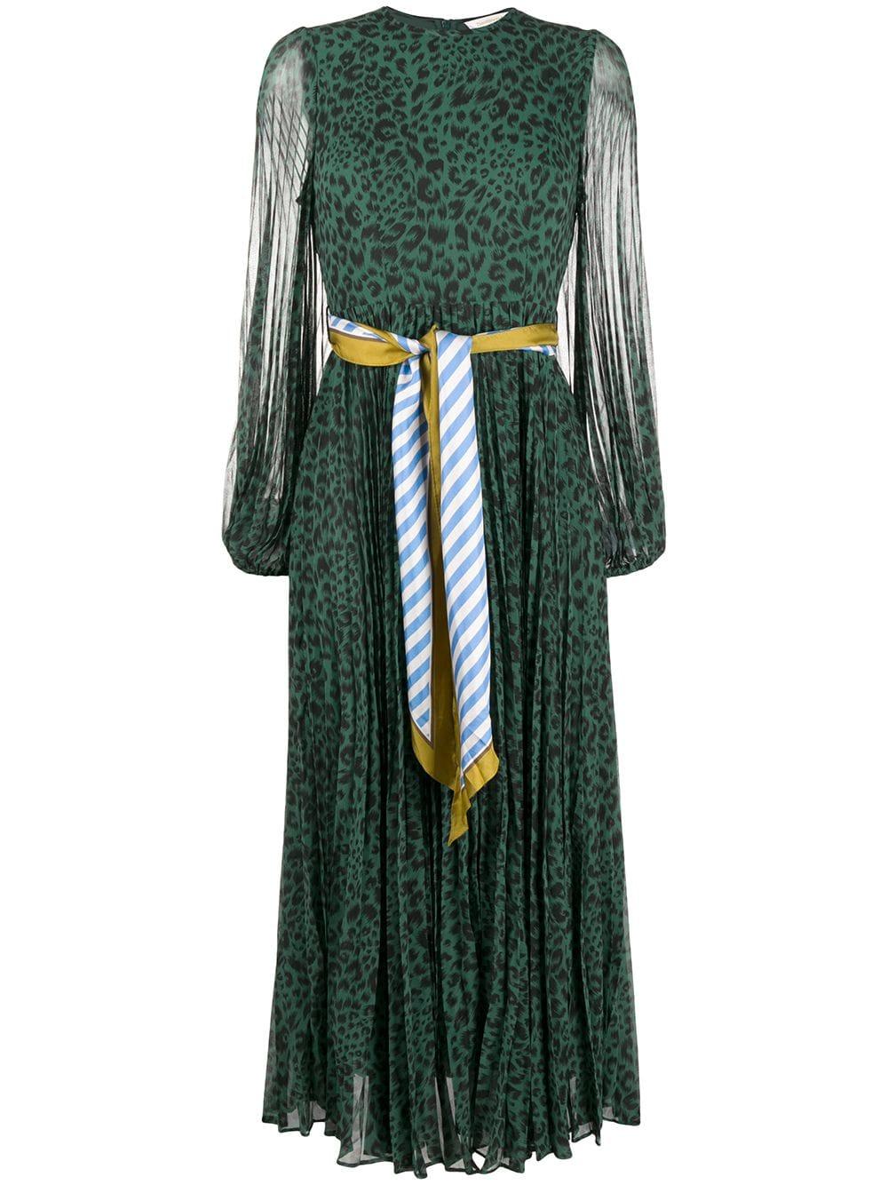 Zimmermann Leopard Print Belted Dress in Green | Lyst