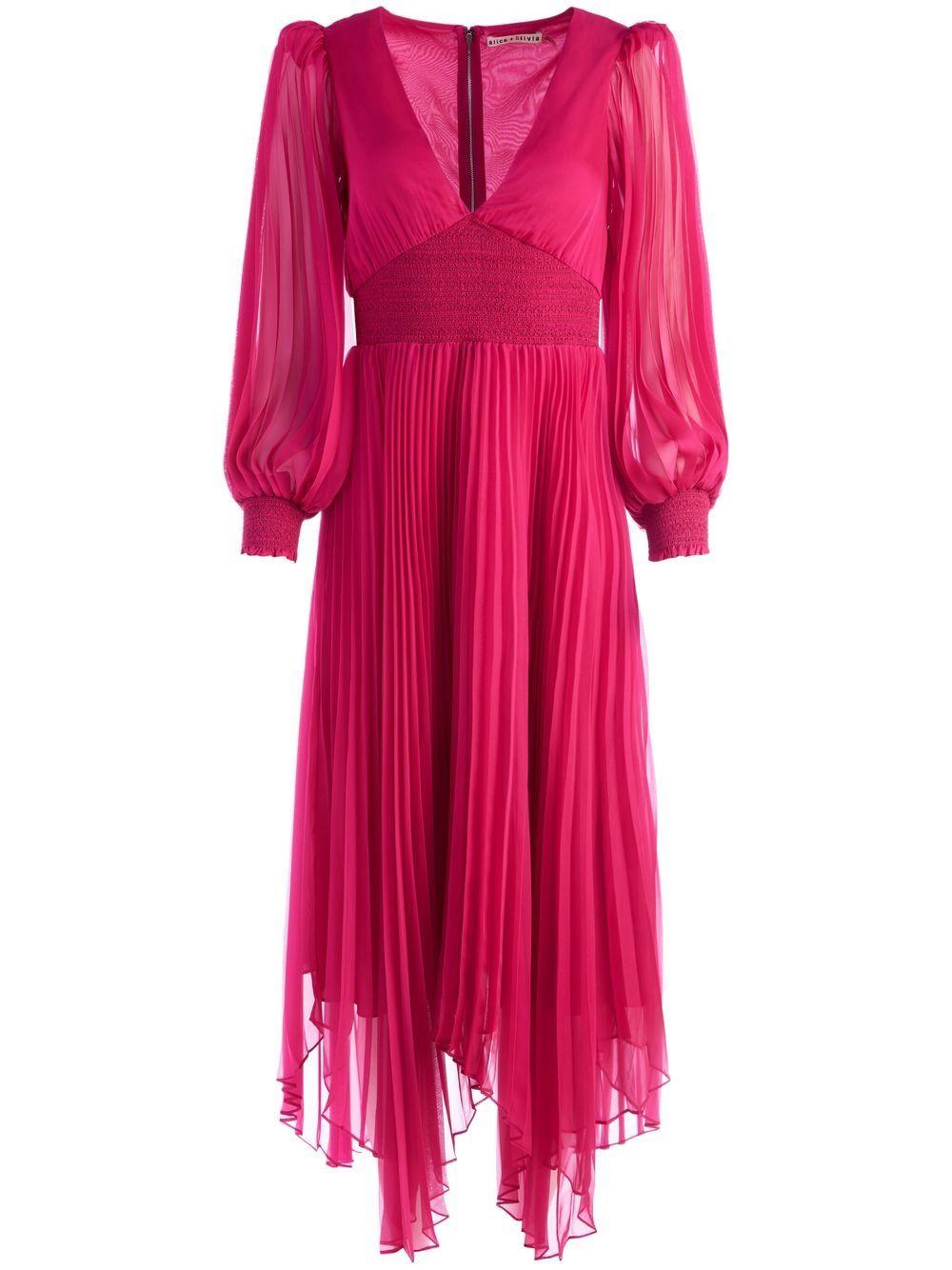 Alice + Olivia Sion Sunburst Pleated Smocked Midi-dress in Pink | Lyst ...