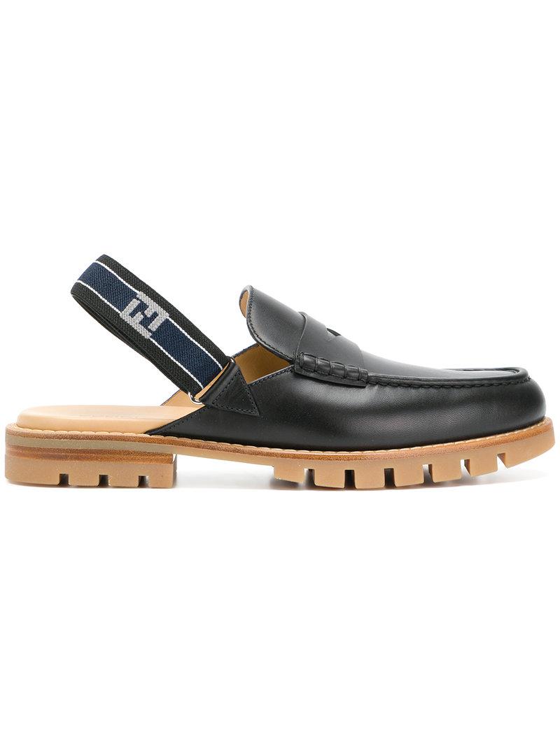 Fendi Leather Slingback Strap Loafers in Black for Men - Lyst
