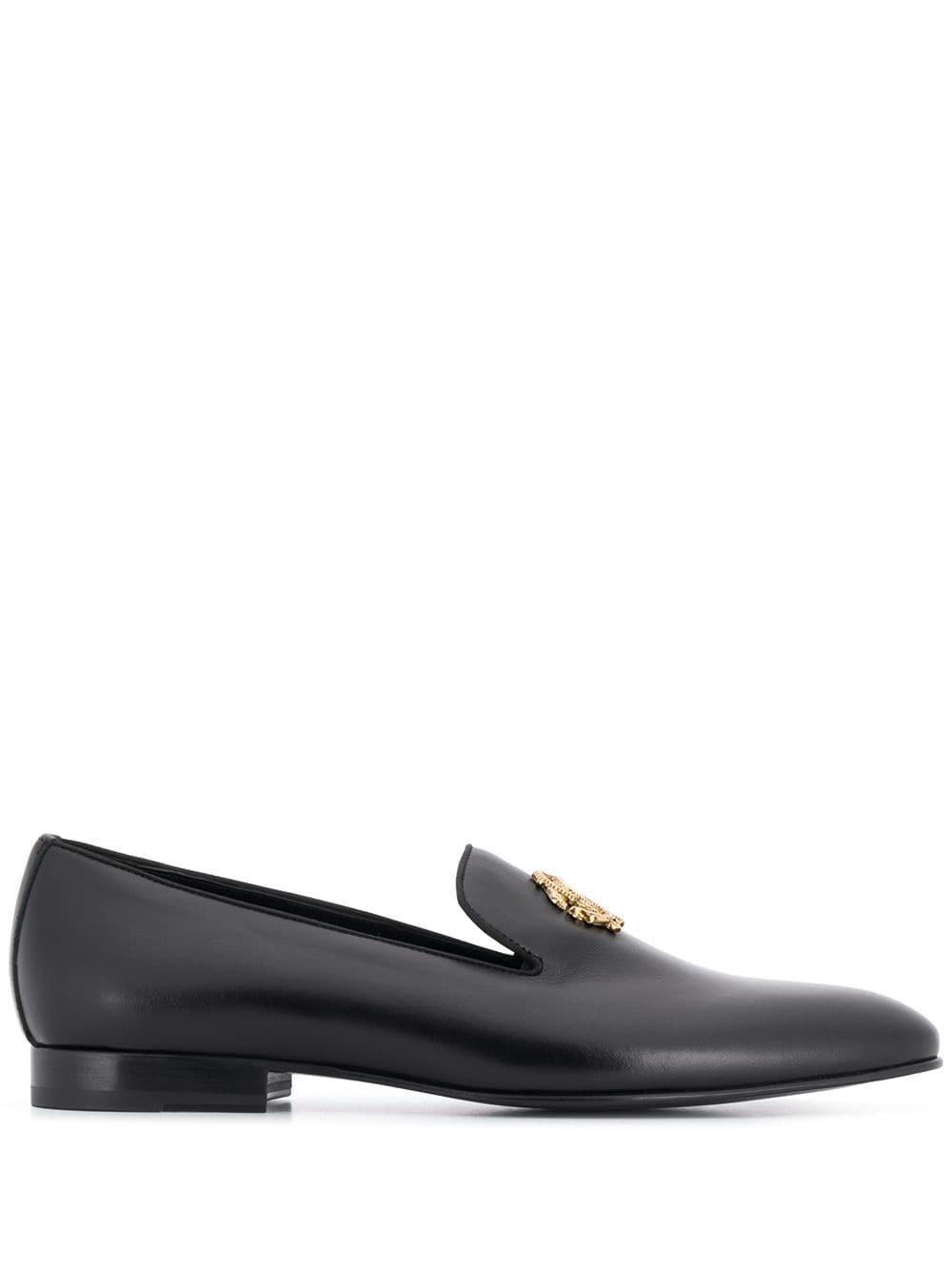 Roberto Cavalli Leather Gold-tone Logo Loafers in Black for Men | Lyst